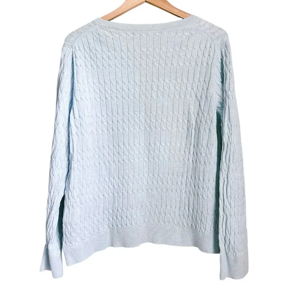 Tommy Hilfiger Blue Cable Knit Sweater Women XL Coastal Lightweight